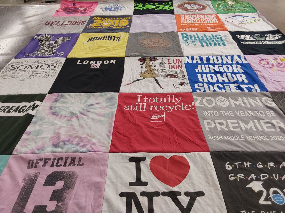 T-shirt quilt featuring stone oak elementary, bobcat class of 2019 by Saloni from TX