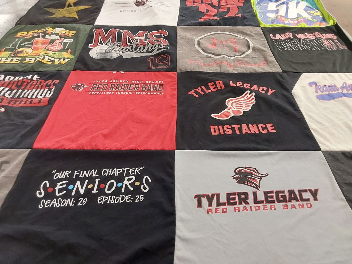 T-shirt quilt featuring mms mustangs, lady mustangs by Riley from TX