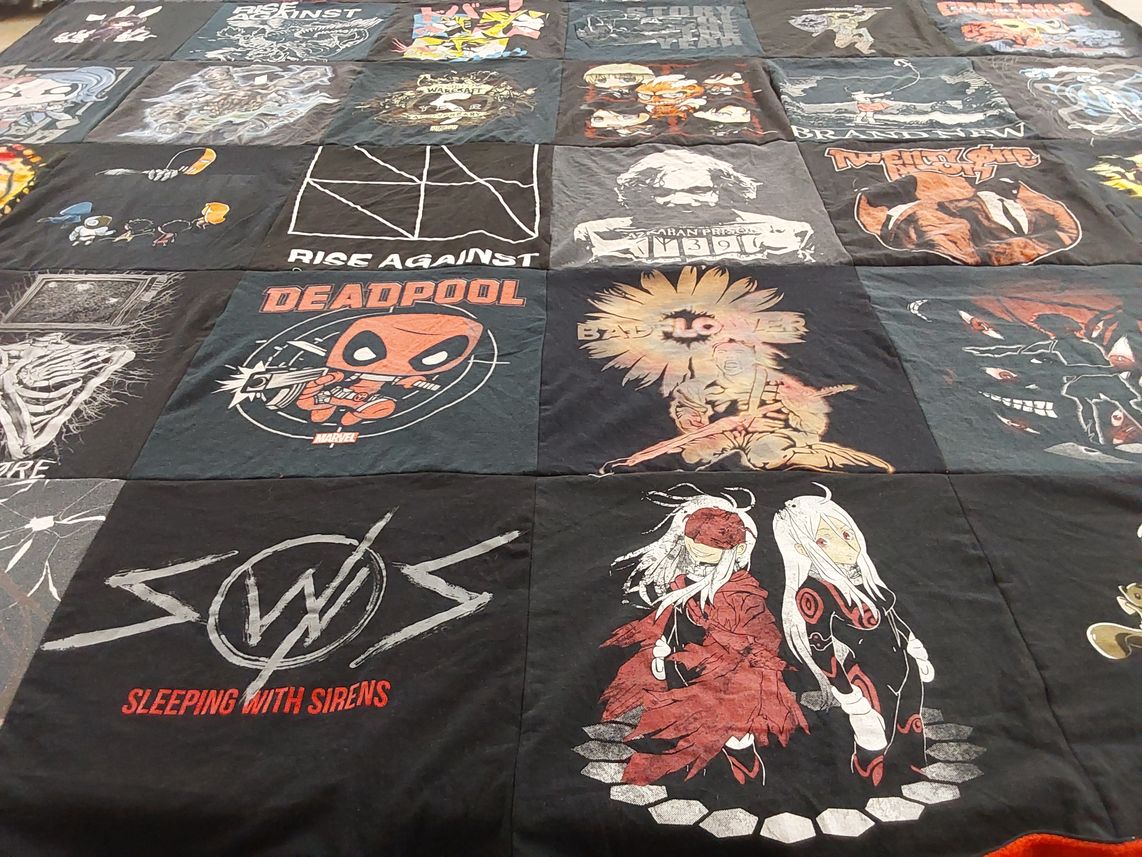 T-shirt quilt with comics, anime themes by Zachary from PA