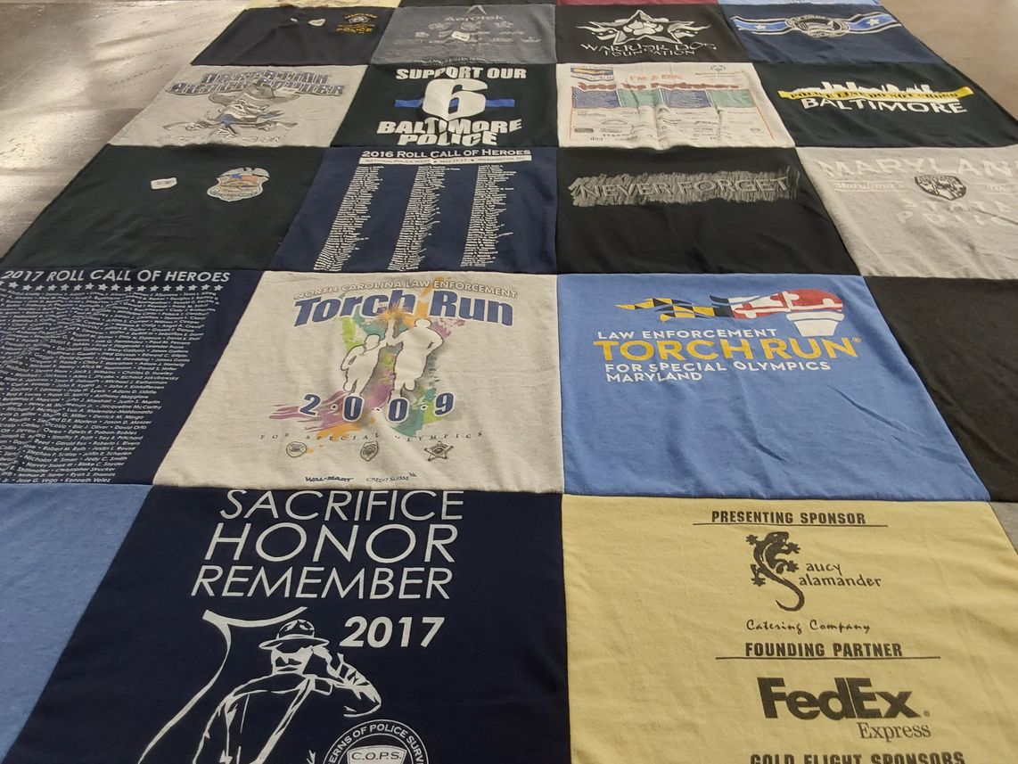 T-shirt quilt with law enforcement, special olympics themes by Kimberly from NC