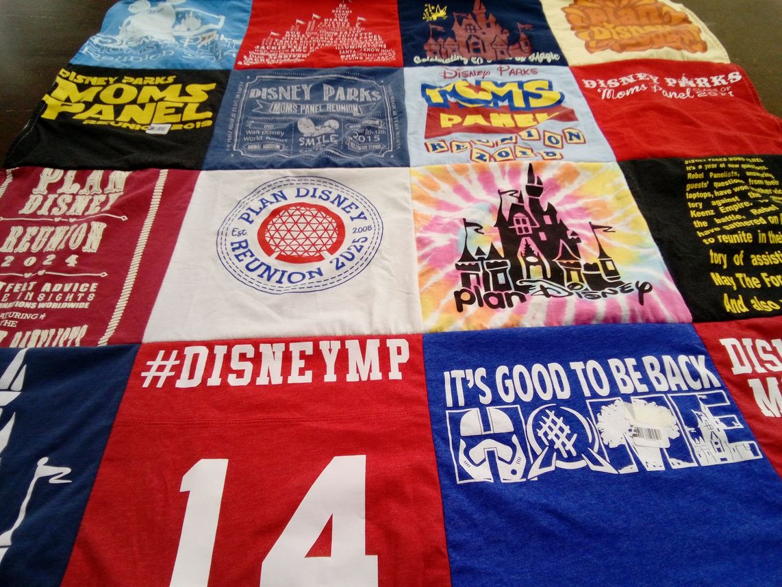 T-shirt quilt with disney, theme parks themes by Dolores from CA