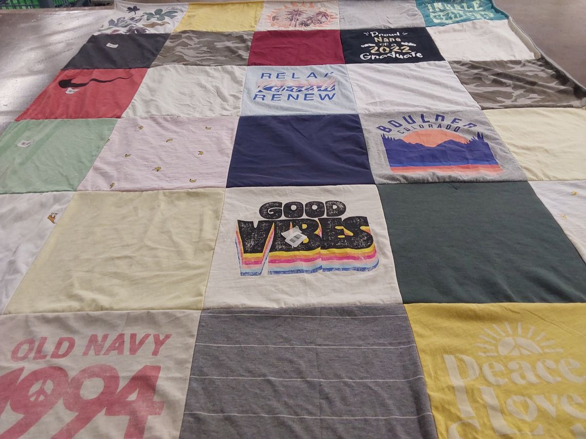 T-shirt quilt with graduation, outdoors themes by Katrina from NJ