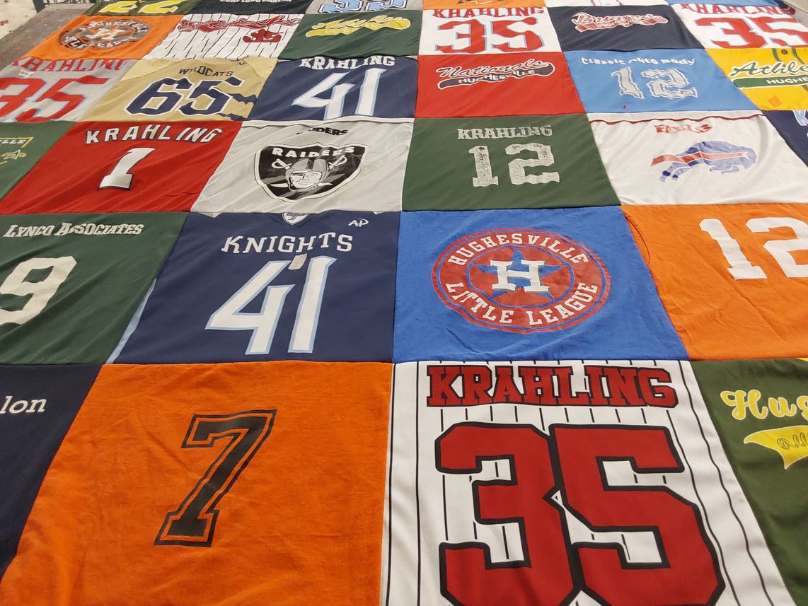 T-shirt quilt with sports, youth sports themes by Danny from MD