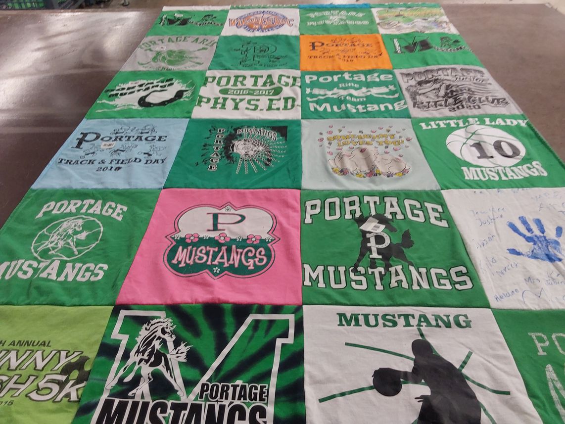 T-shirt quilt featuring portage mustangs by MICHAEL from PA