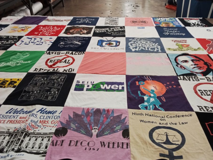 T-shirt quilt with politics, art themes by Geri from NY