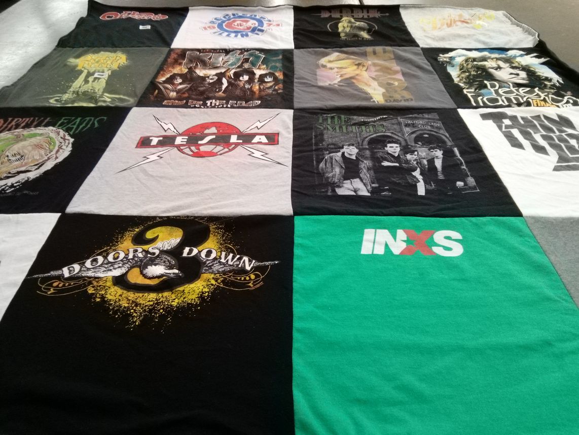 T-shirt quilt with music, rock themes by Jennifer from FL