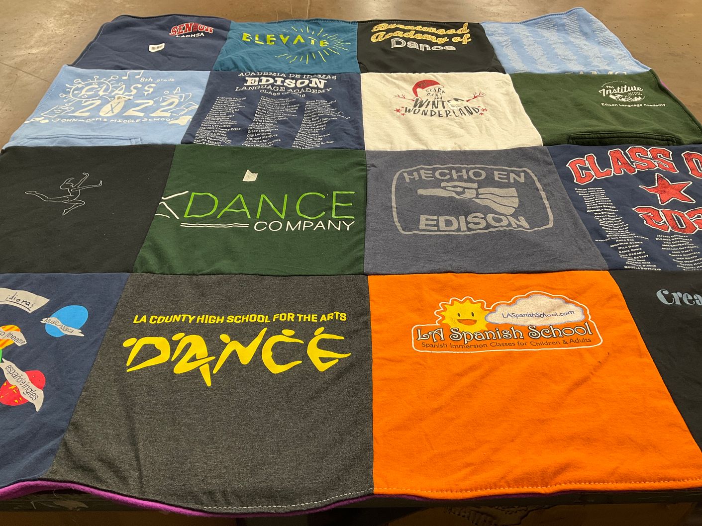 T-shirt quilt from la county high school for the arts, edison language academy by Brenda from CA