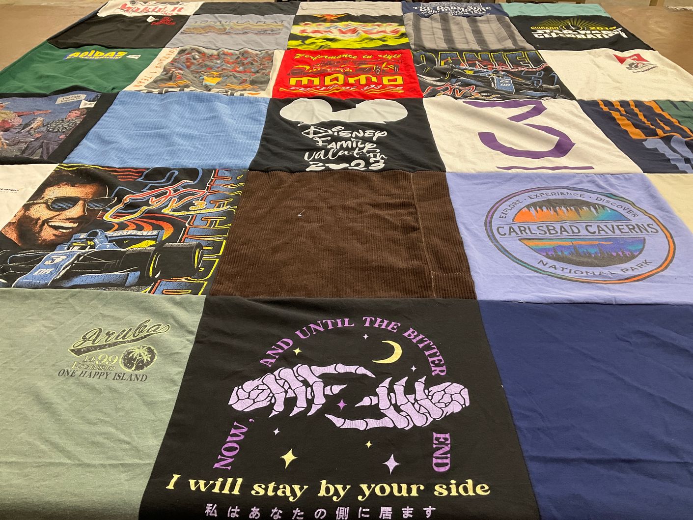 T-shirt quilt with travel, theme parks themes by Caitlin from WA