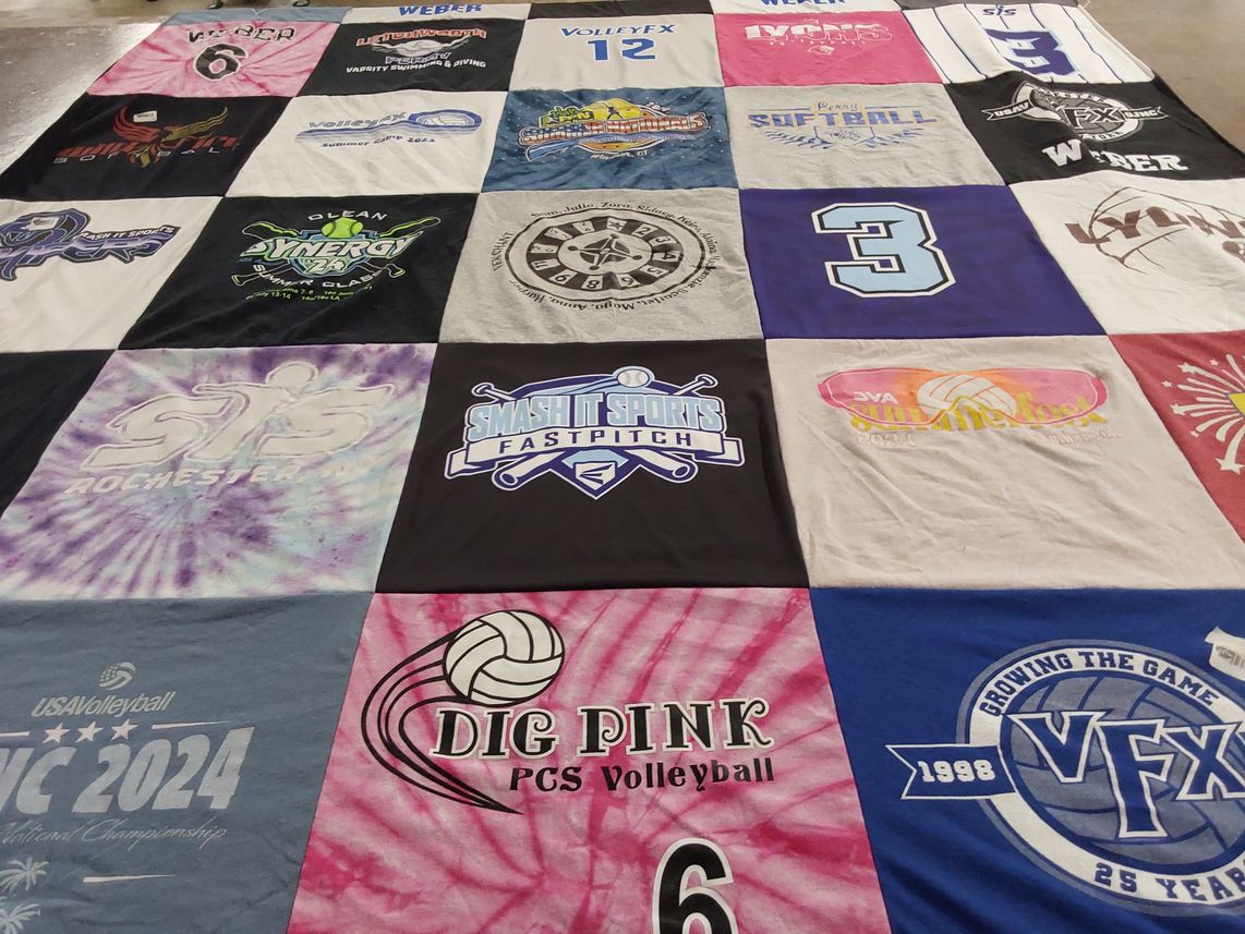 T-shirt quilt with volleyball, softball themes by Stefanie from NY