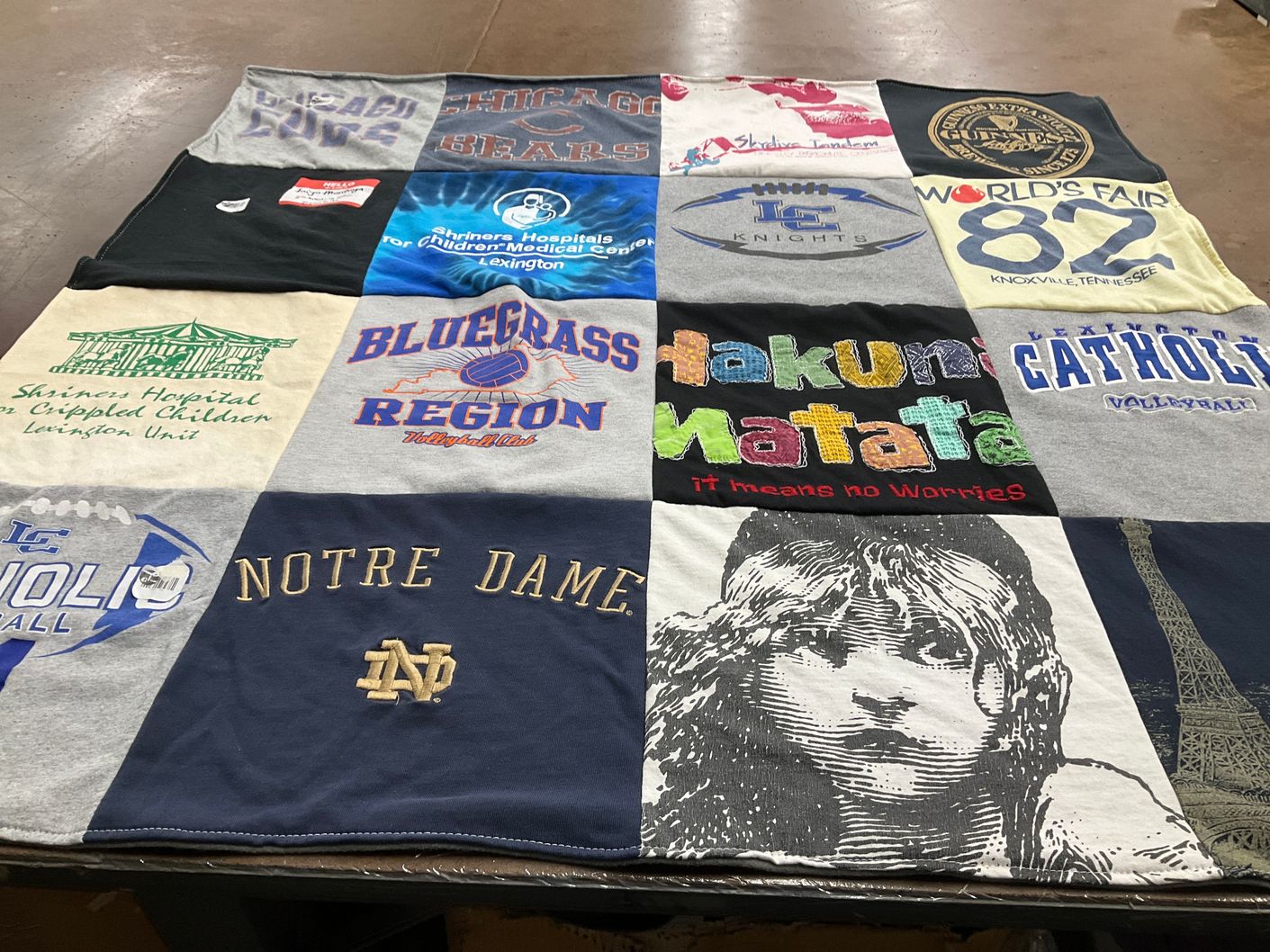 T-shirt quilt featuring chicago bears, lexington catholic volleyball team by Una from KY