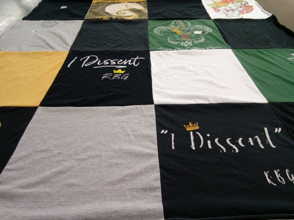 T-shirt quilt with social justice, activism themes by Kristie from LA