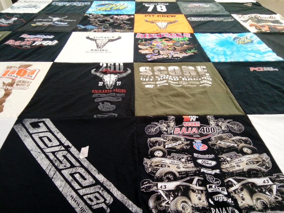 T-shirt quilt with off-road racing, motorsports themes by Bethany from MT