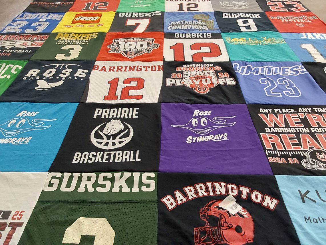 T-shirt quilt featuring barrington broncos, rose stingrays by Lisa from IL