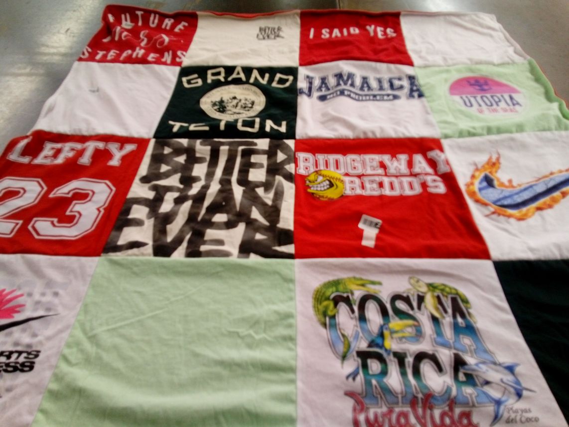 T-shirt quilt with travel, nature themes by Chartell from TN