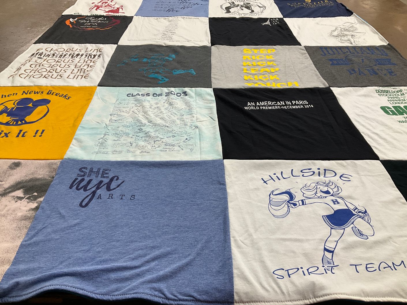 T-shirt quilt with performing arts, theater themes by Lisa from GA