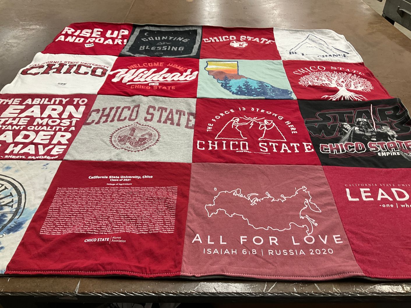 T-shirt quilt from california state university chico by Julie from CA