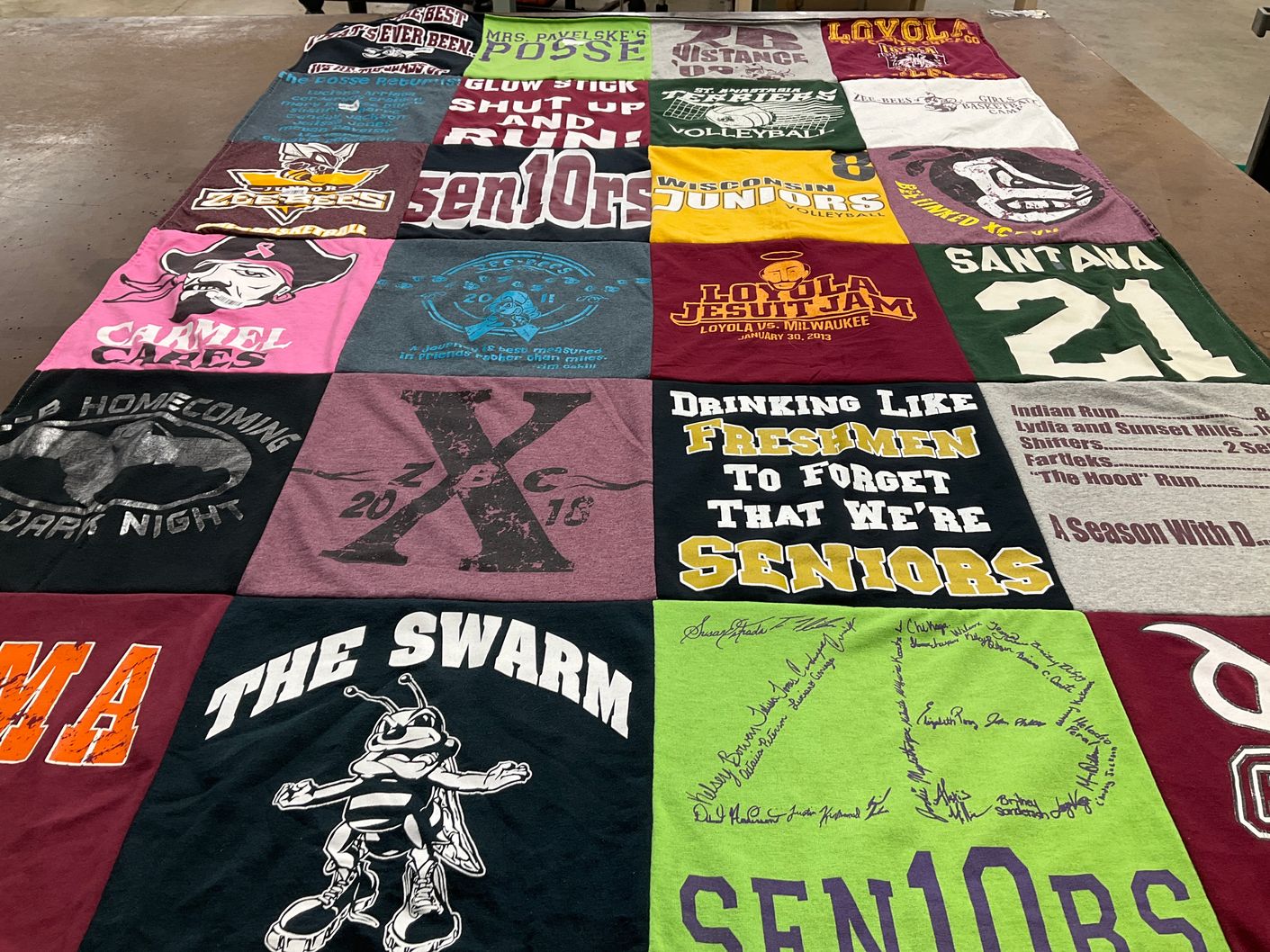 T-shirt quilt featuring carmel high school, wisconsin juniors by Gloria from IL
