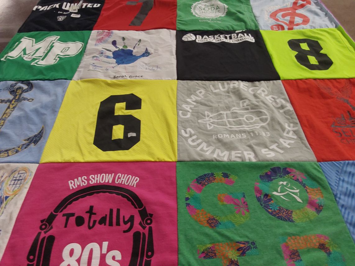 T-shirt quilt with basketball, music themes by Stephanie from NC