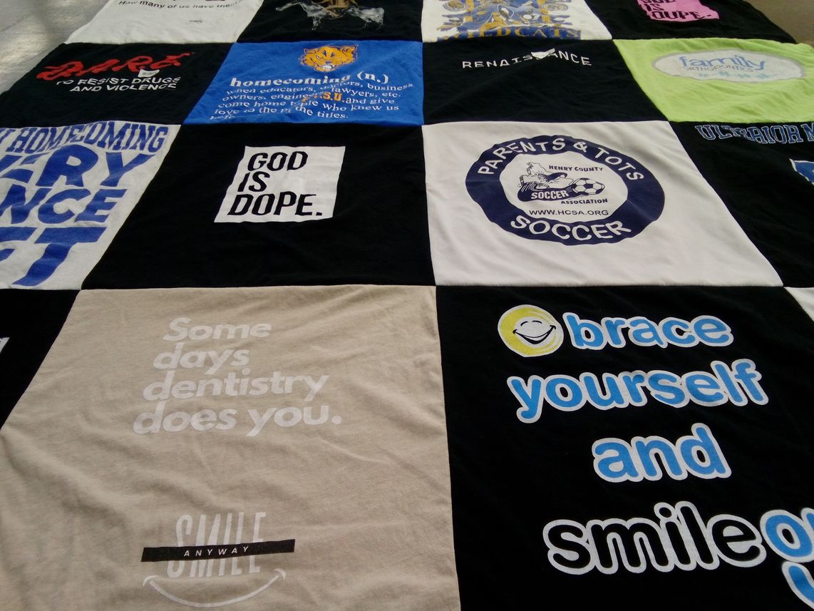 T-shirt quilt with soccer, education themes by Tenecia from GA
