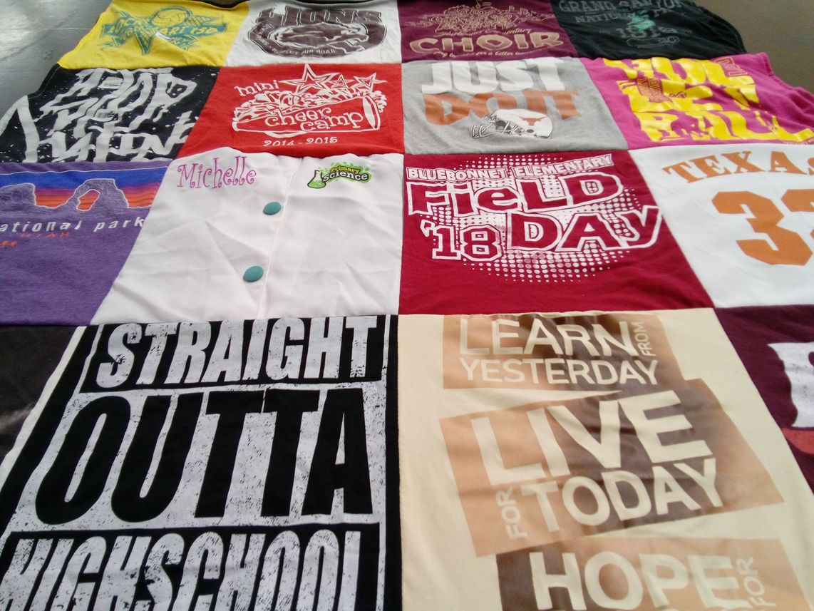 T-shirt quilt from bluebonnet elementary school by Magen from TX