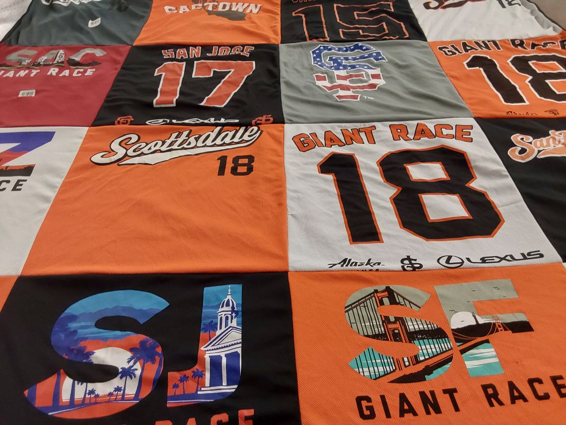 T-shirt quilt with running, races themes by Jessica from CA