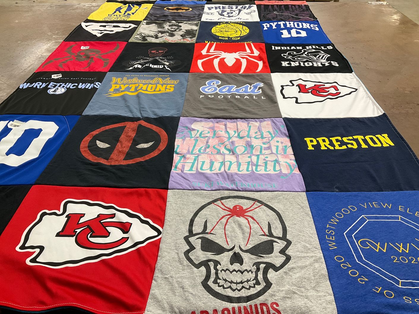 T-shirt quilt featuring kansas city chiefs, indian hills knights by Marie from KS