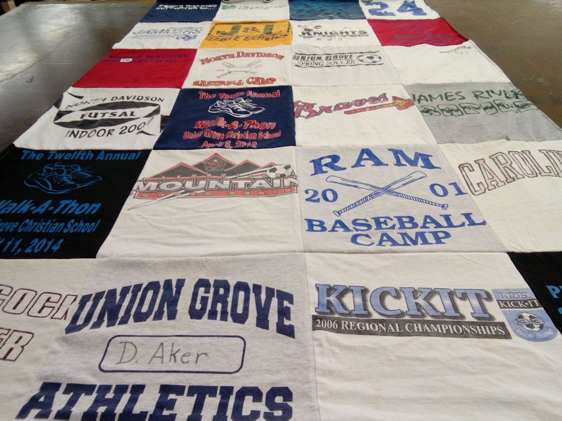 T-shirt quilt featuring braves baseball, knights soccer by Kirsten from NC