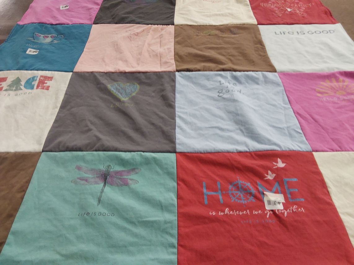 T-shirt quilt with nature, positivity themes by Kristin from IA
