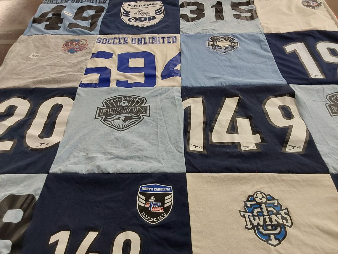 T-shirt quilt with soccer themes by Kirsten from NC