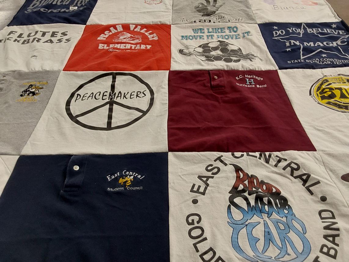 T-shirt quilt from east central high school by Cynthia from TX
