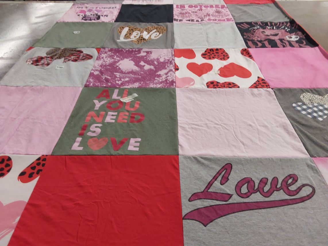 T-shirt quilt with love, hearts themes by Darla from SC