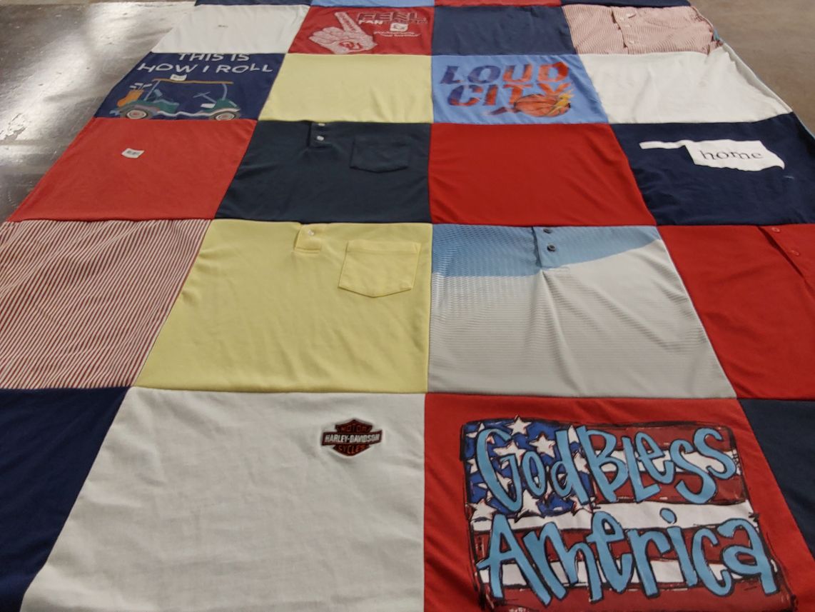 T-shirt quilt with cars, basketball themes by Barbara from OK