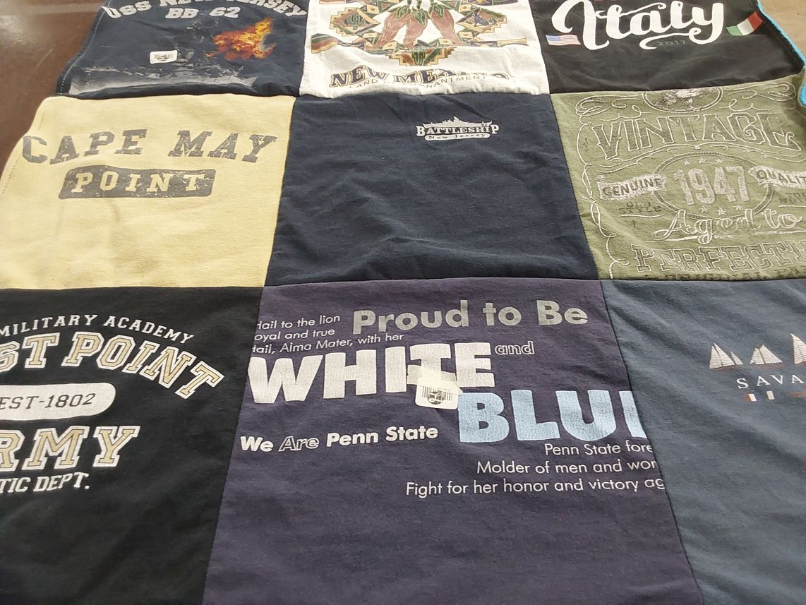 T-shirt quilt from united states military academy, penn state university by Susan from NJ