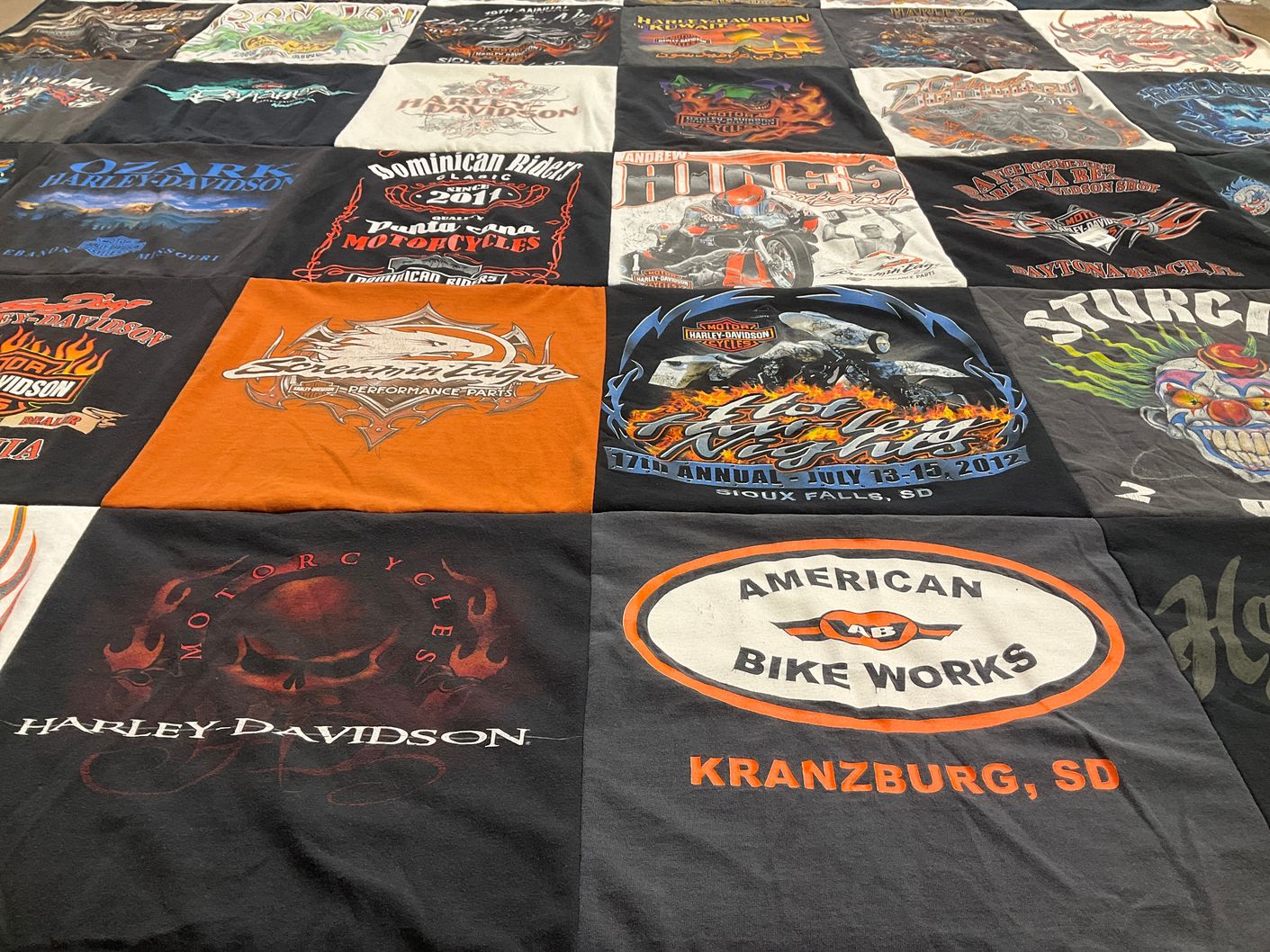T-shirt quilt with motorcycles, biking themes by Cindy from SD