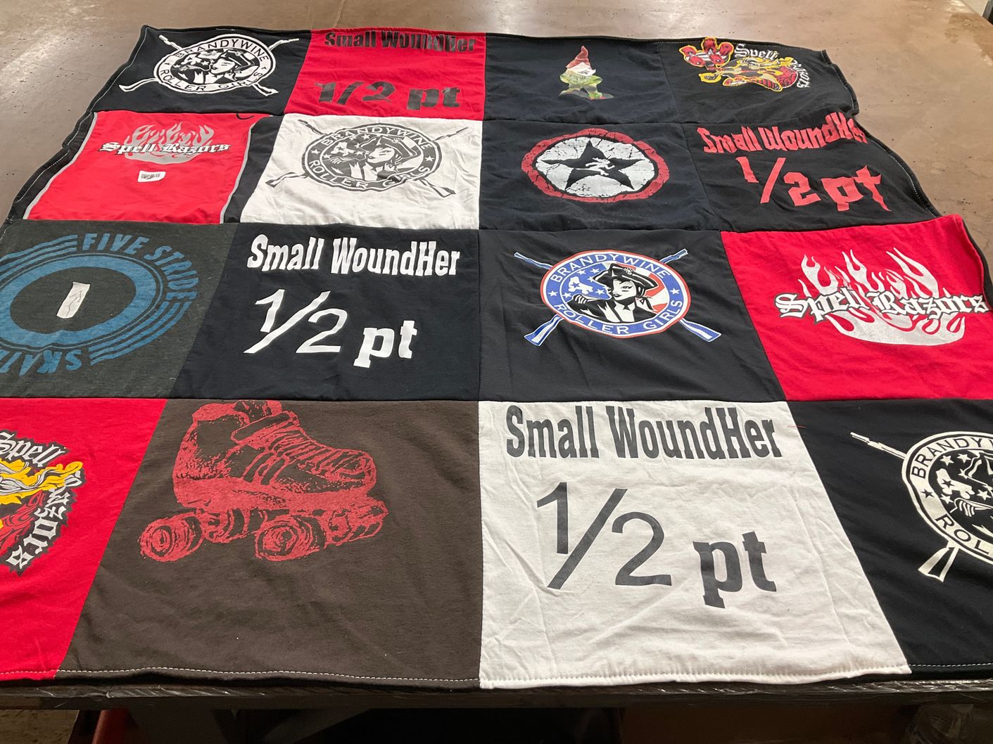 T-shirt quilt with roller skating, team sports themes by Rosalie from PA