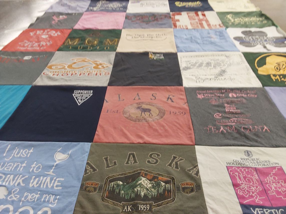T-shirt quilt with wine, pets themes by Brenda from NJ