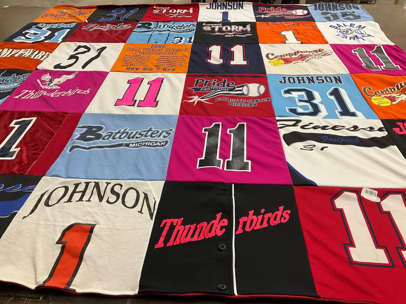 T-shirt quilt featuring batbusters michigan softball, thunderbirds fastpitch by Kim from MI