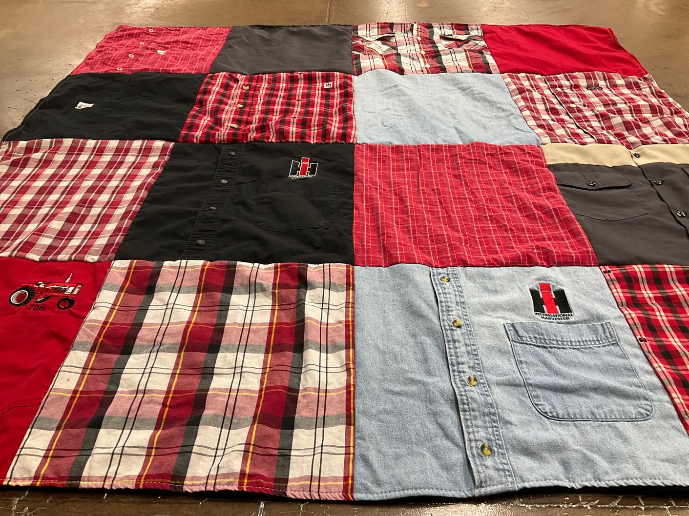 T-shirt quilt with farming, agriculture themes by Carrie from IA