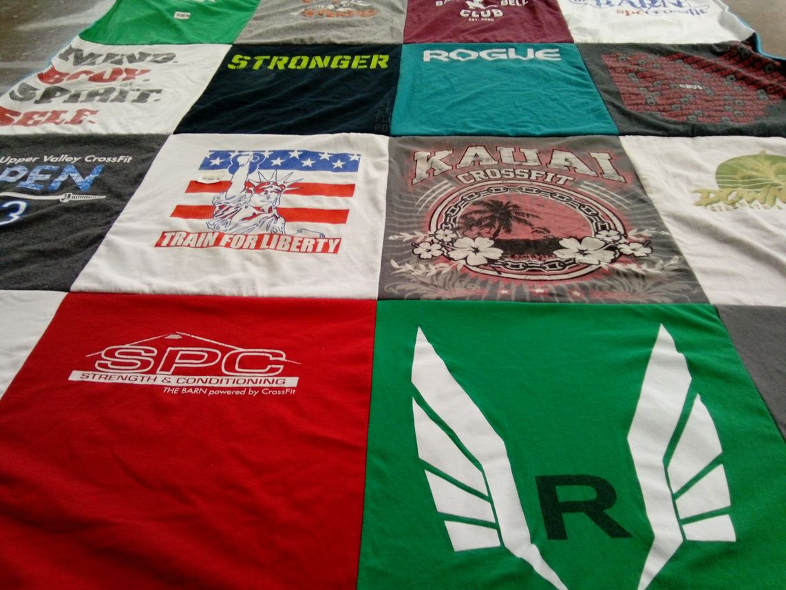 T-shirt quilt with crossfit, fitness themes by Patrick from NH