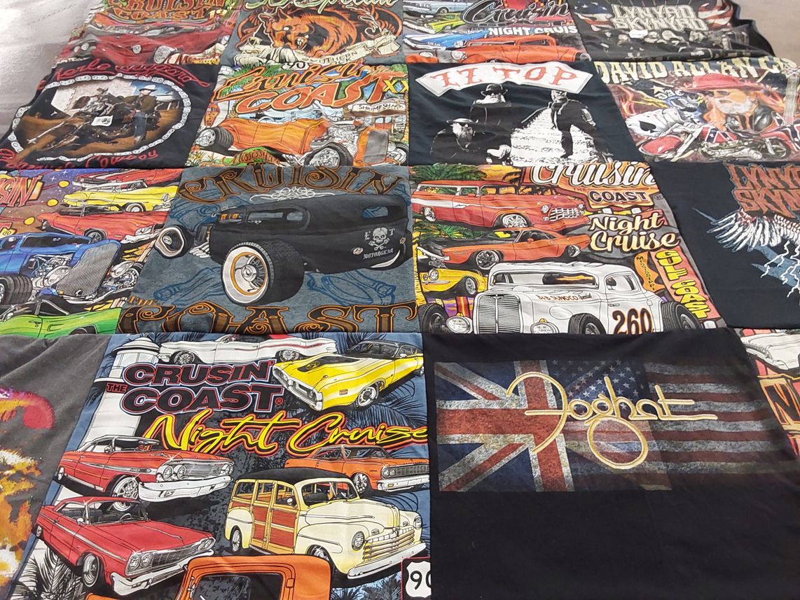 T-shirt quilt with cars, automobiles themes by Charlotte from MS