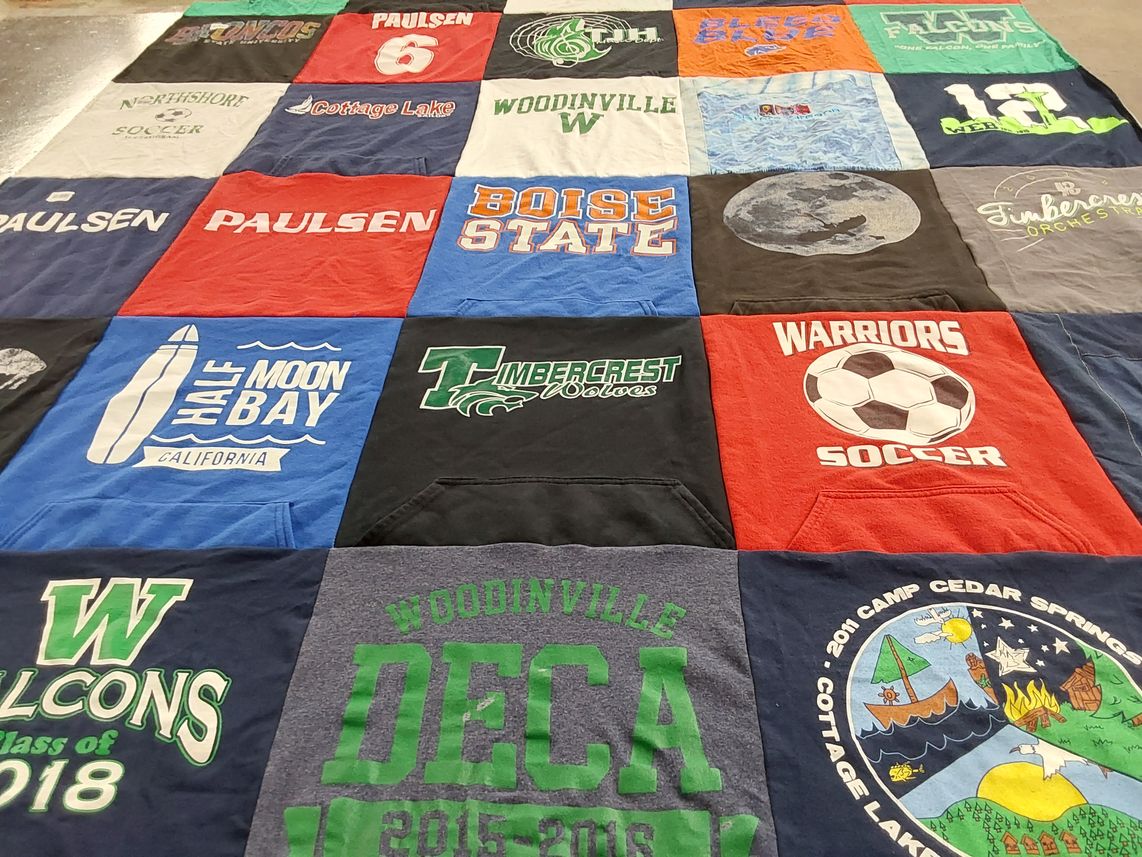 T-shirt quilt featuring timbercrest wolves, warriors soccer by Kathy from WA
