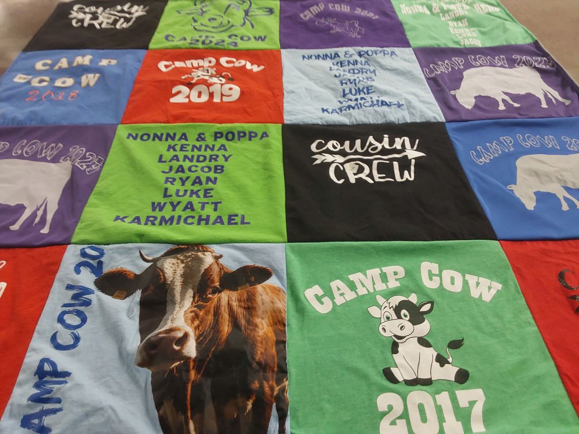 T-shirt quilt with camping, family themes by Becky from TX