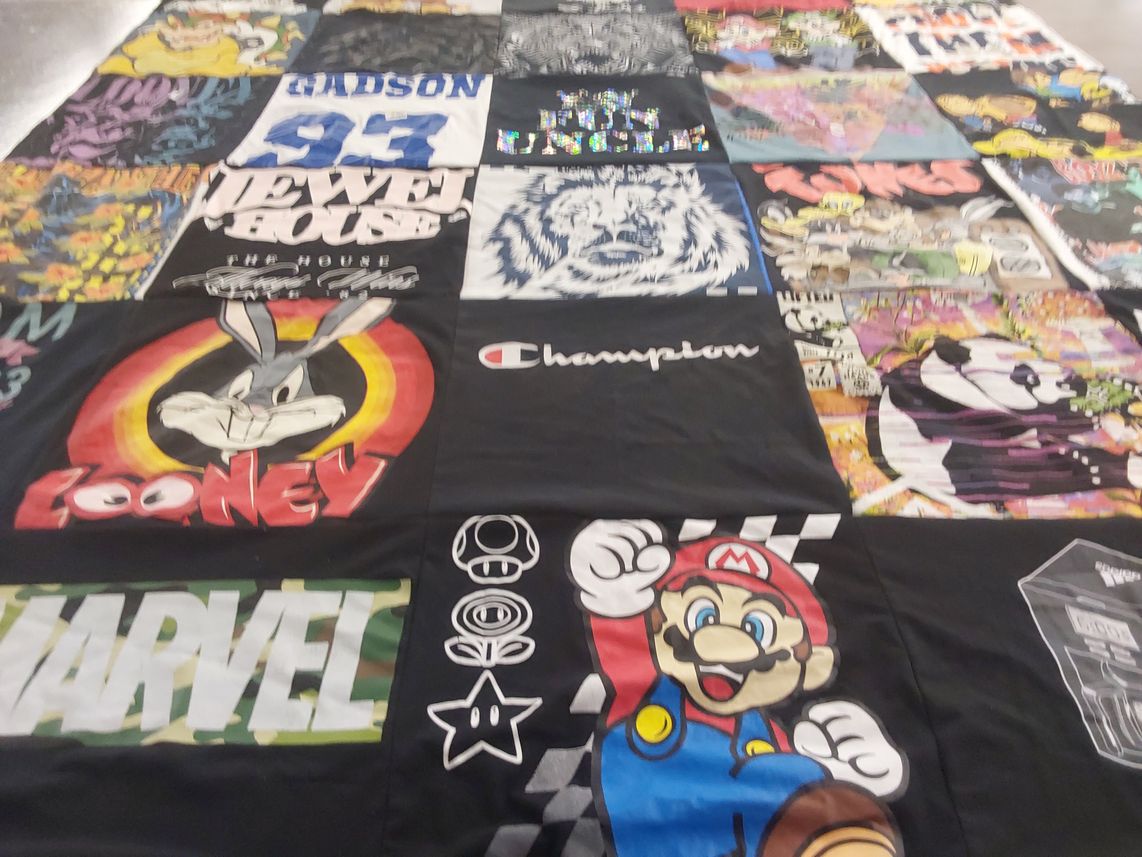 T-shirt quilt with anime, comics themes by Katina from FL