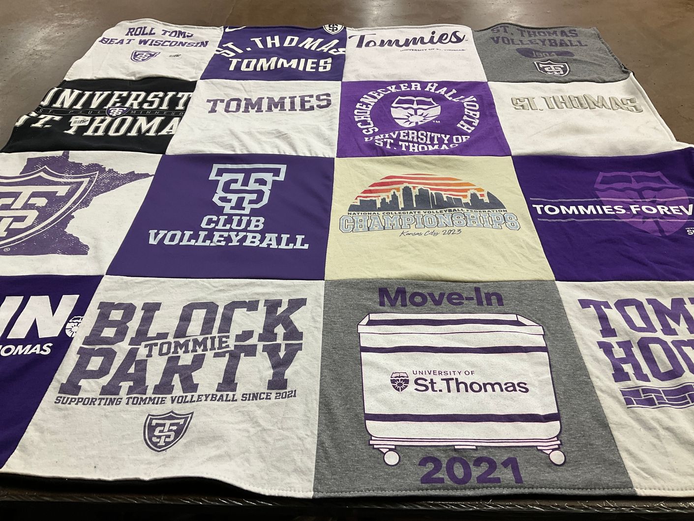 T-shirt quilt featuring tommies volleyball by Julia from MN