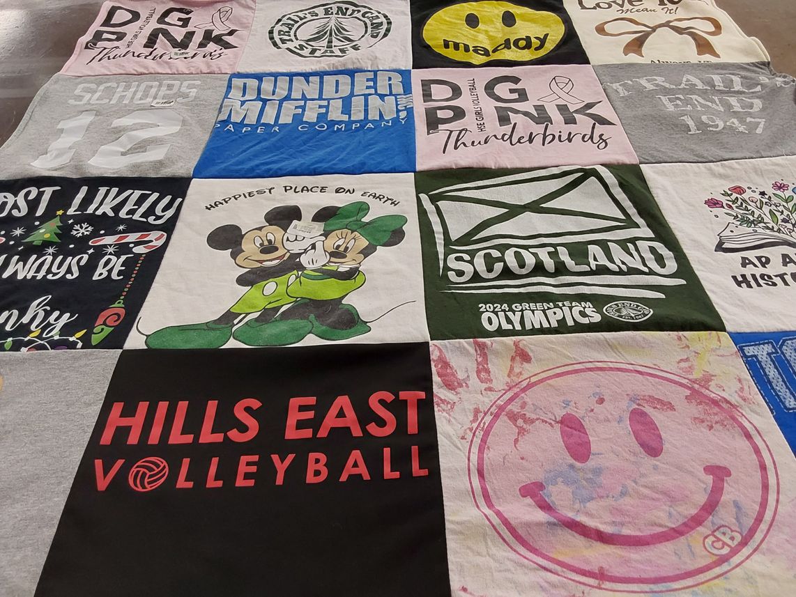 T-shirt quilt from hills east high school by Cheryl from NY