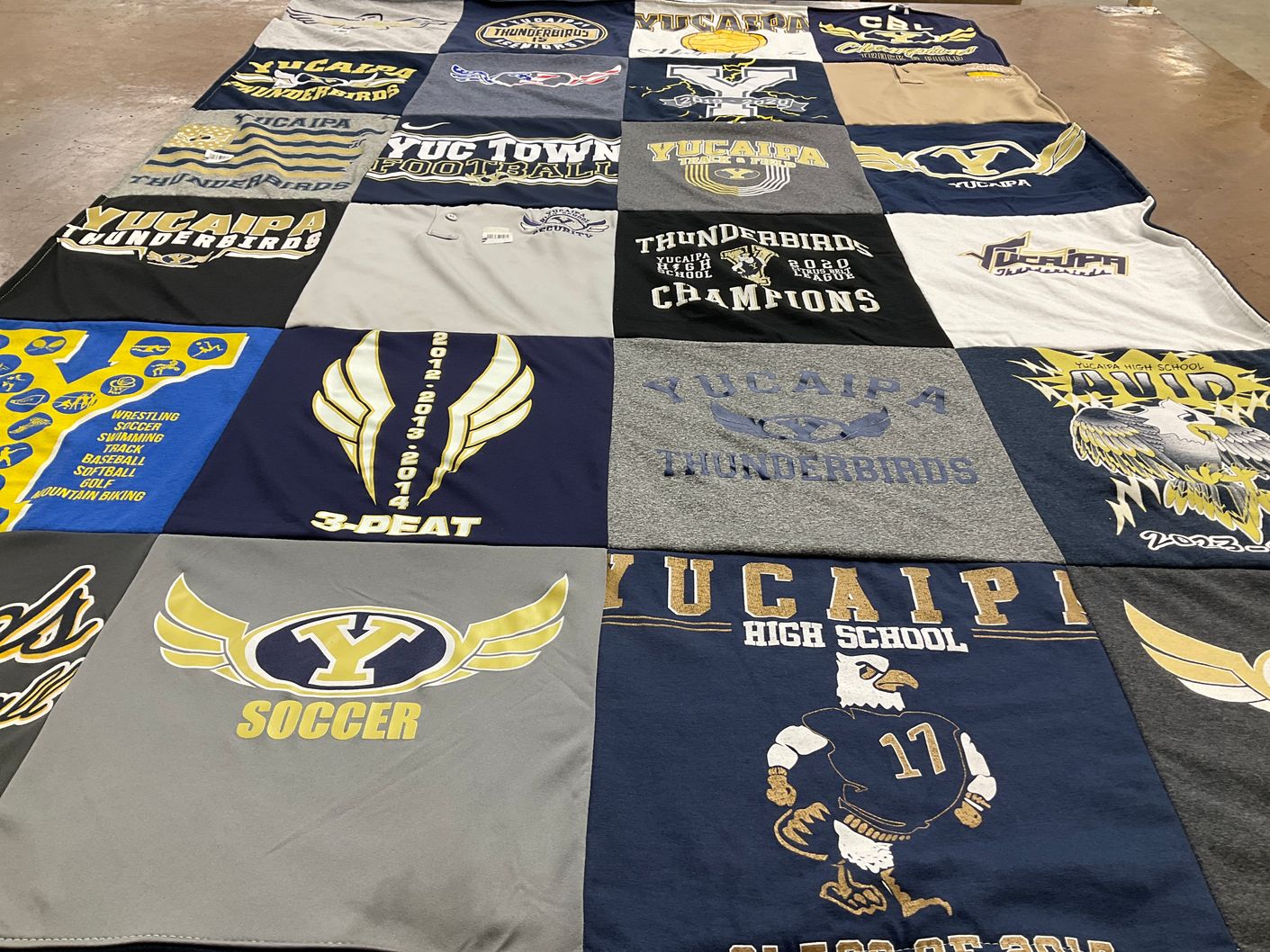 T-shirt quilt featuring yucaipa high school soccer, yucaipa high school thunderbirds by Betsy from CA