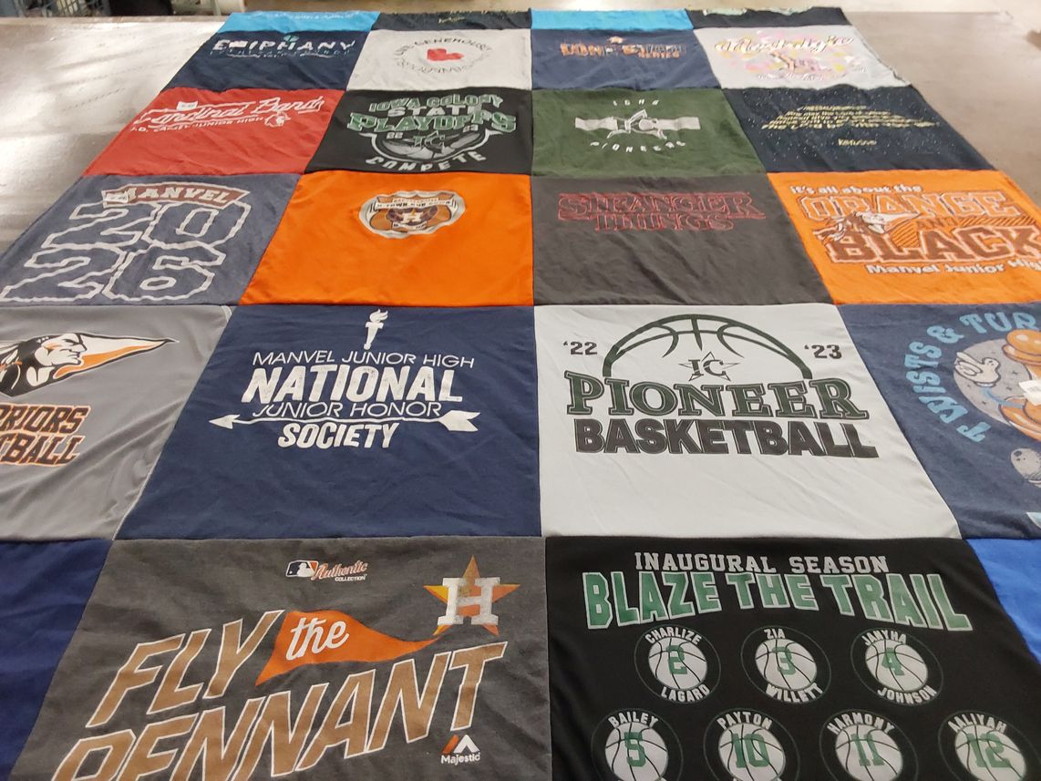 T-shirt quilt featuring pioneer basketball by Dorian from TX