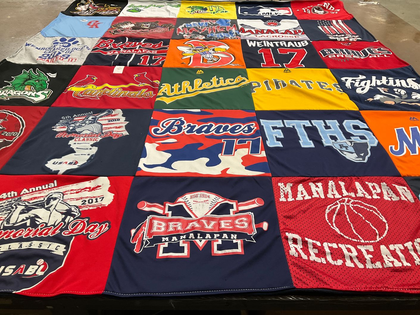 T-shirt quilt featuring manalapan lacrosse, manalapan braves by Jeanne from NJ