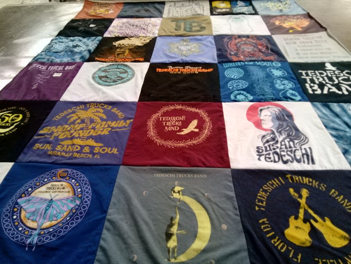 T-shirt quilt with music, bands themes by helene from NY