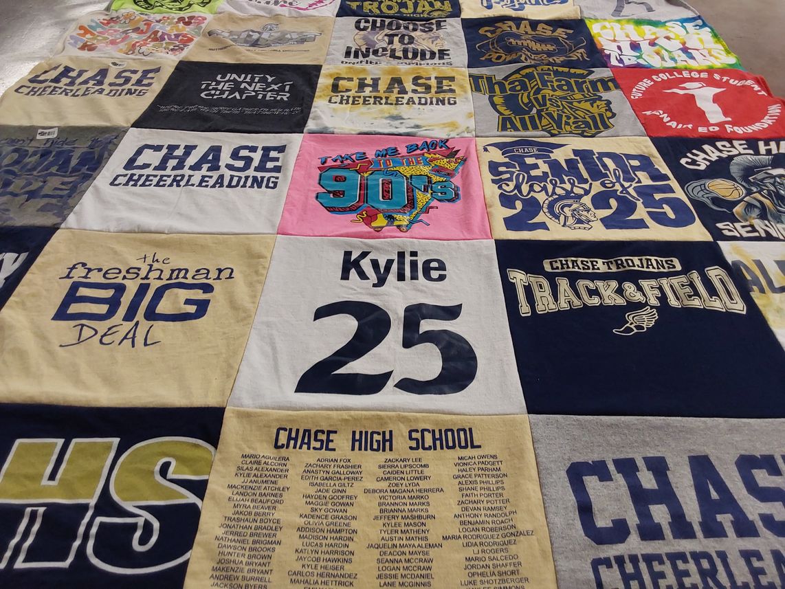 T-shirt quilt featuring chase trojans by amy from NC